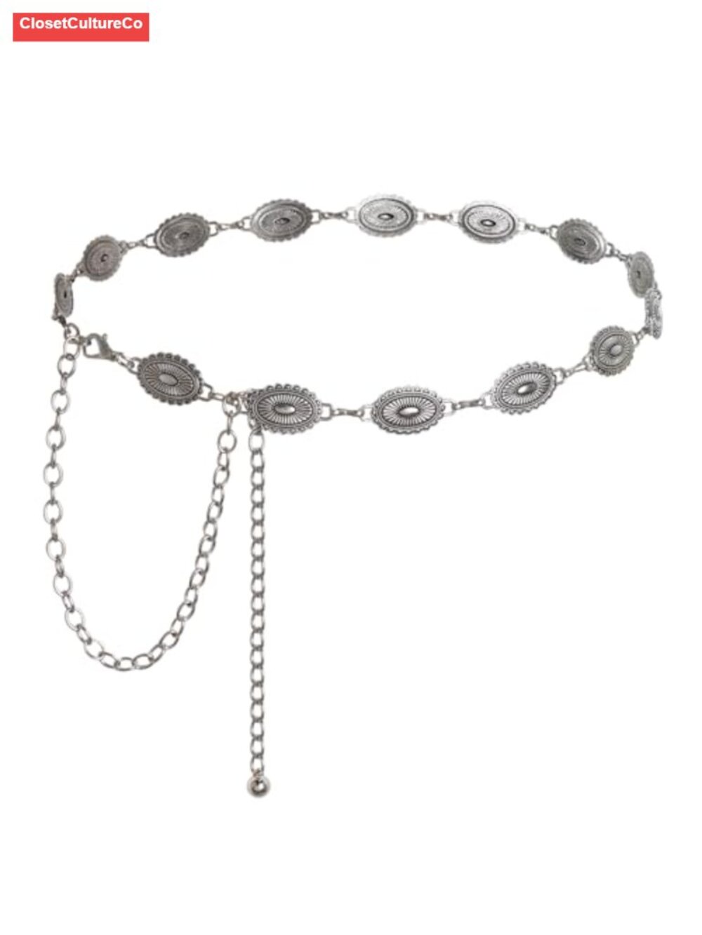 Western Oval Concho Chain Belt Adjustable Metal Waist Belt for Dresses Jeans